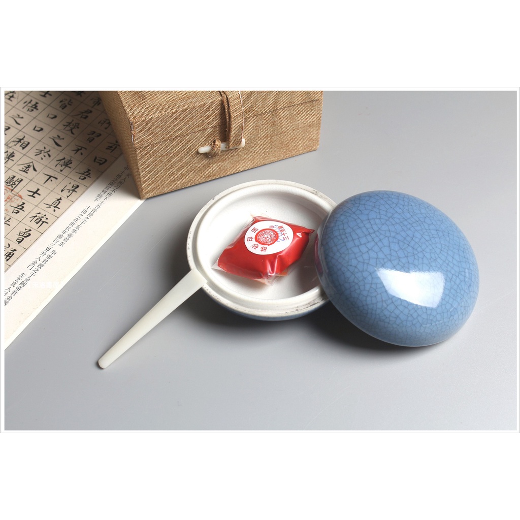 禾洛書屋】印泥盒〈祭藍釉開片〉(直徑9cm)二兩瓷印盒/印缸/印盒/香盒
