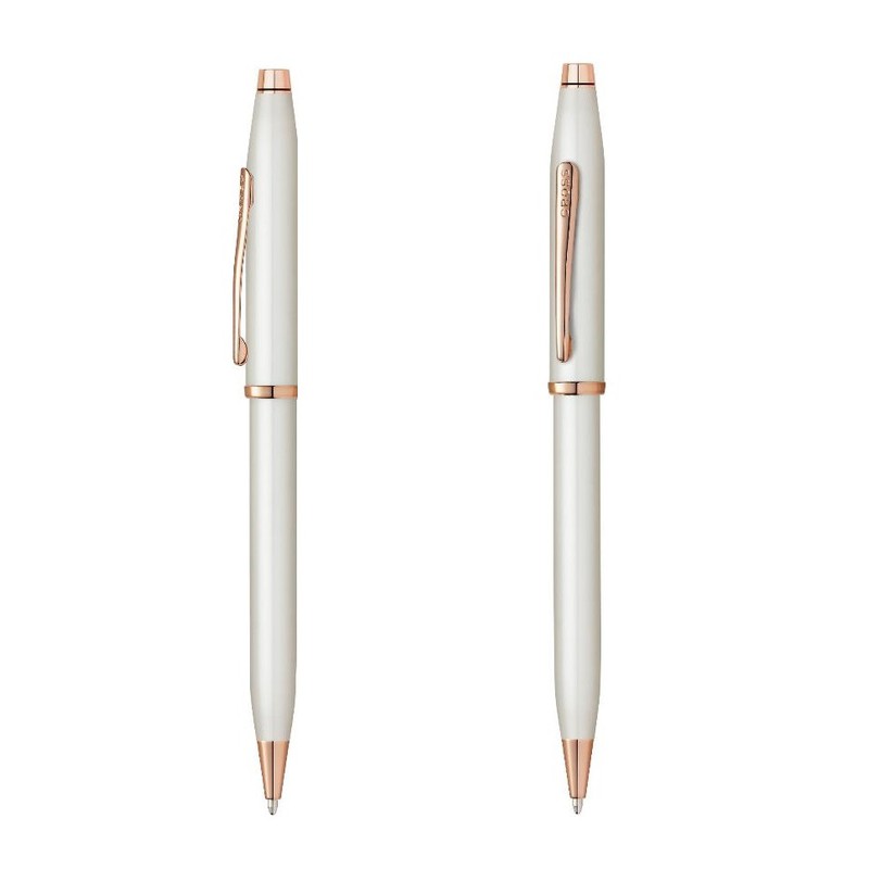 CROSS 高仕新世紀II系列特別限刻版-珍珠白亮漆PVD玫瑰金原子筆