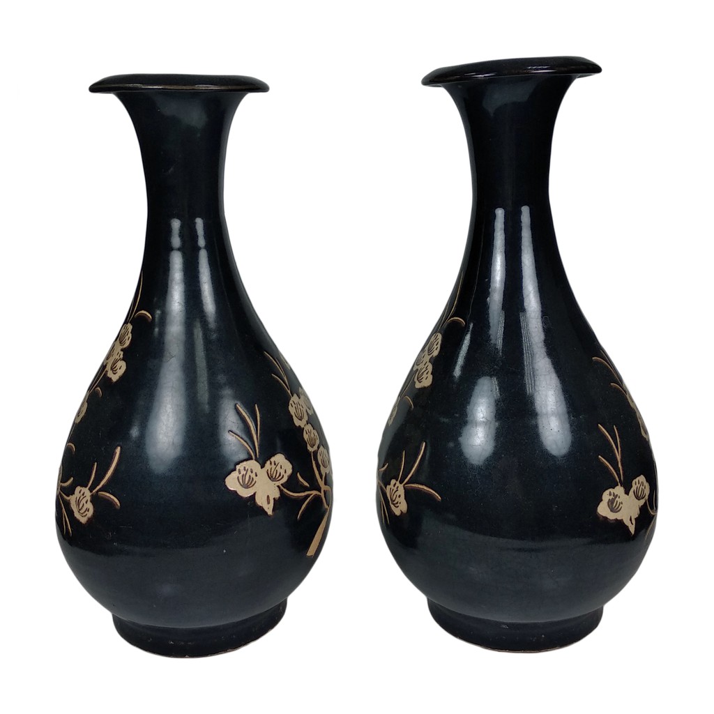 宋代　吉州窯　黒釉鶴首瓶　木箱