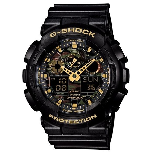 CASIO】卡西歐G-SHOCK防水200米耐衝撞GA-100CF-1A9叢林迷彩宏崑時計