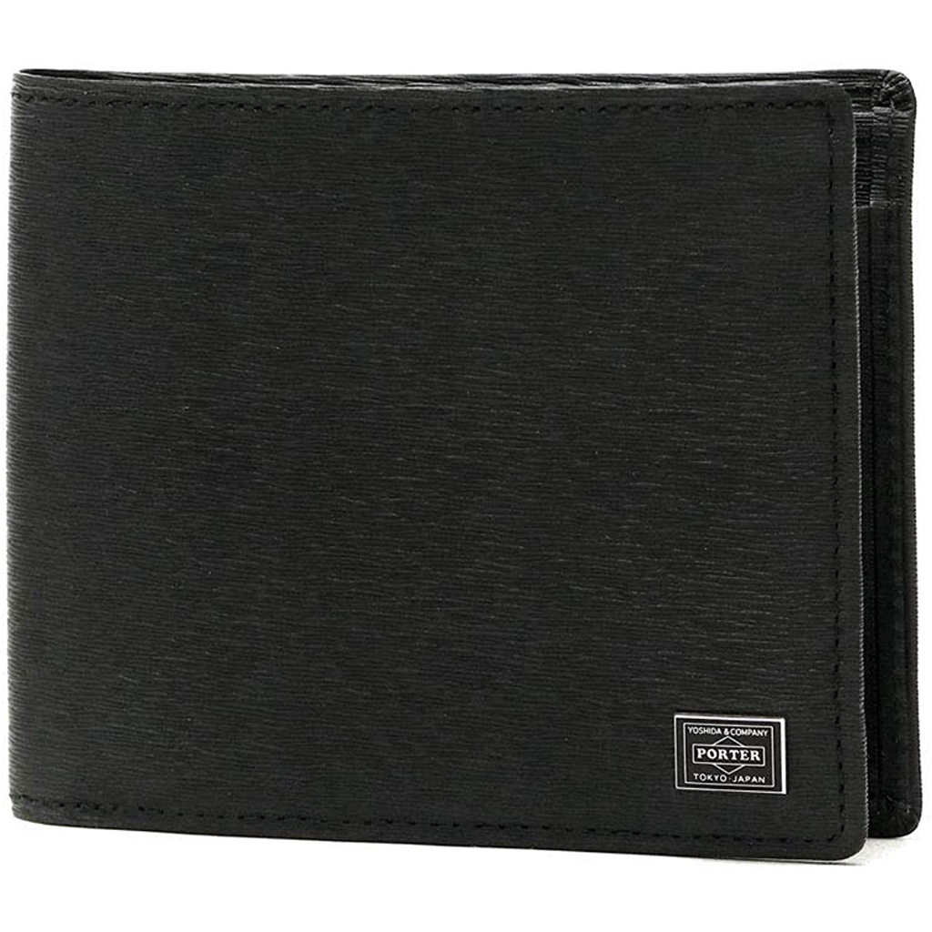 Porter CURRENT Yoshida Bifold Wallet - Navy, No Coin Purse, Embossed Leather With 8 Card Pockets