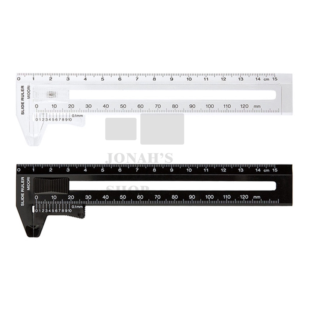 【台日文具】日本 MIDORI Slide Ruler 製圖測量利器 塑膠製 15公分攜帶型 游標卡尺 黑色 / 透明 | 蝦皮購物