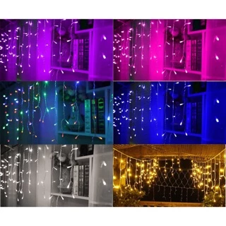 冰條燈96顆LED串燈寬約3.5米/公尺聖誕燈串LED窗簾燈夜景裝飾節日喜慶星星LED小彩燈閃燈庭院造景燈氣氛燈