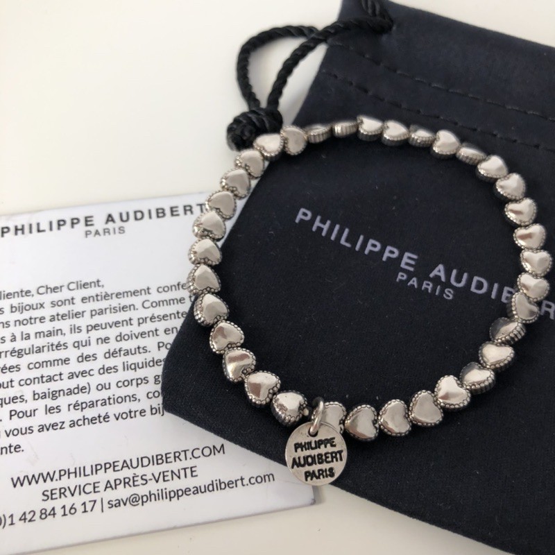 全新✨法國製Philippe Audibert Paris 愛心手鍊 黃銅鍍銀 送禮自用都合適