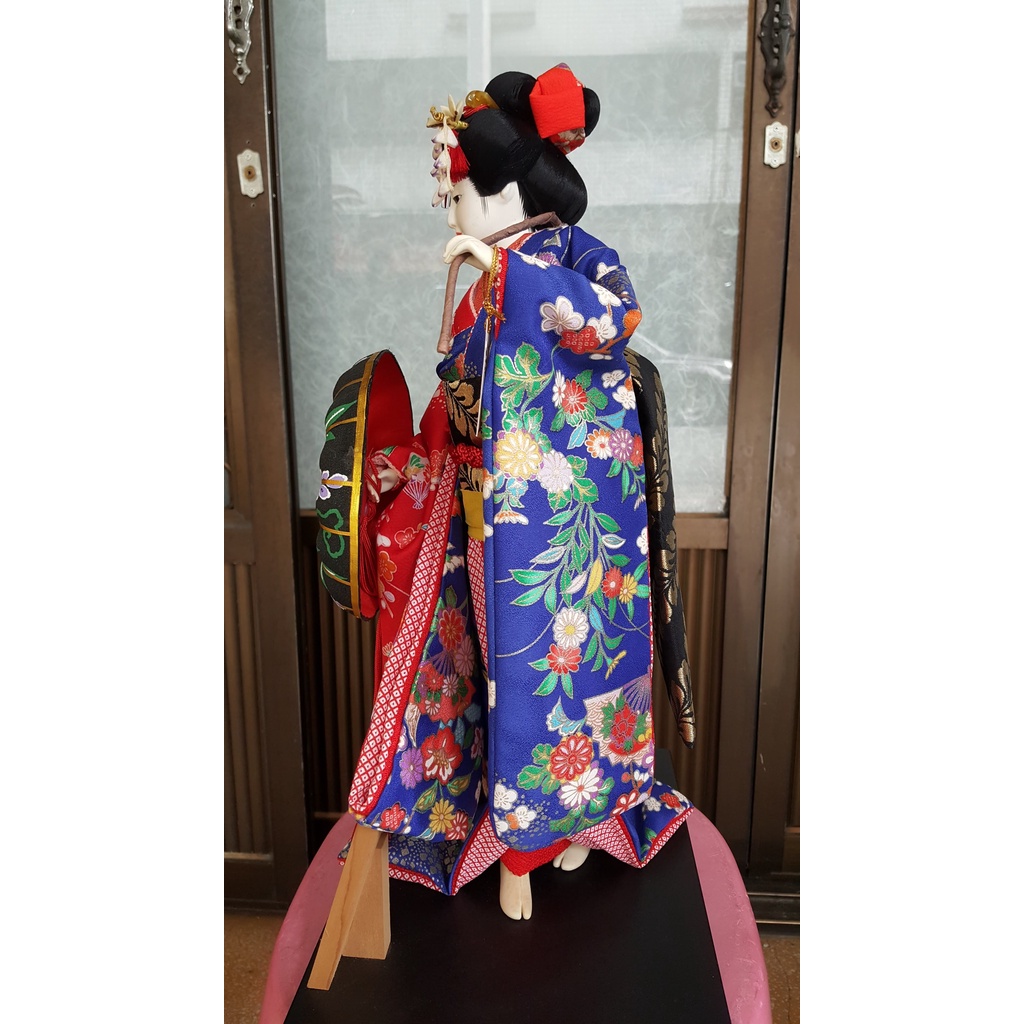 絕版老件日本尾山人形藝妓娃娃日本人形寿喜代作藤娘人偶高47公分框高54