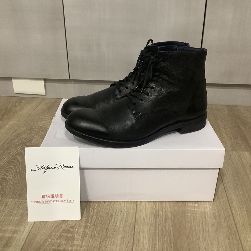 stefanorossi stivali boots 黑色真皮靴. 工作靴.機車靴 27.5公分