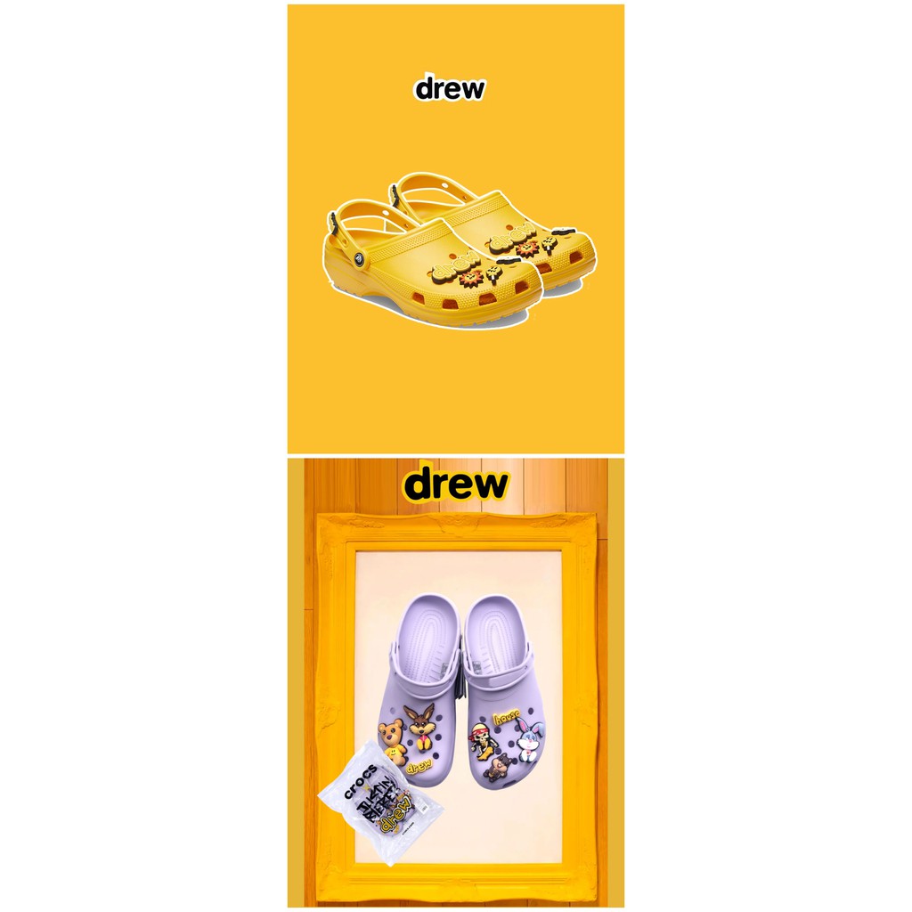 全新限量免運Justin Bieber Drew house Crocs Classic Clog 聯名黃紫色