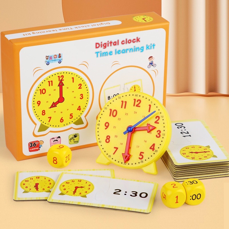 🔺現貨在台🔺時鐘模型國小學生學習時間教具時鐘教具時鐘遊戲附題目卡及骰子 | 蝦皮購物