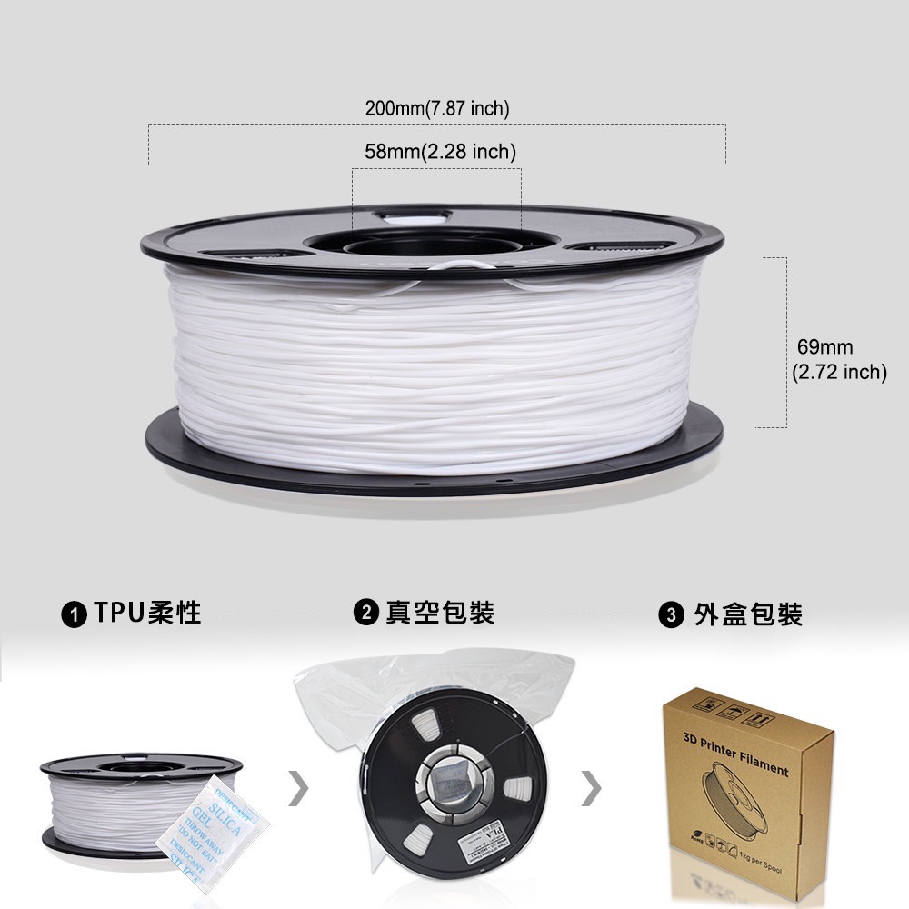 TPU線材 彈性線材 3D列印線材 1.75mm 3D列印 軟料 1KG 捲線整齊 | 蝦皮購物