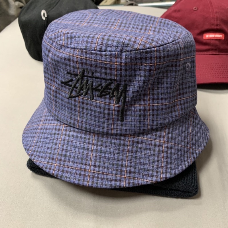 全新現貨 STUSSY BIG STOCK MINI CHECK BUCKET 藍黑格紋 漁夫帽 L/XL