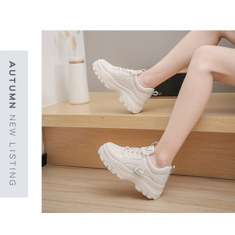 台灣現貨 厚底老爹鞋女ins潮超火百搭網紅奶茶色運動鞋女小白鞋