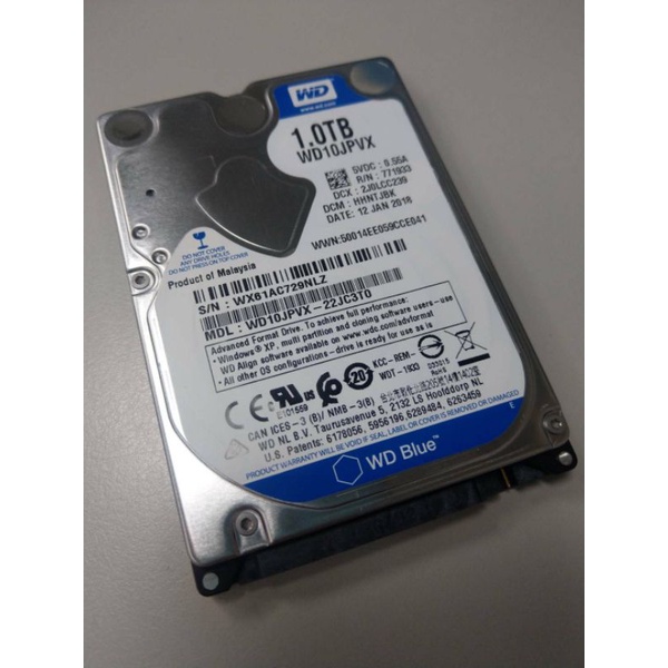 WD 威騰1TB 2.5吋8MB 5400轉9.5mm SATAIII 藍標硬碟(WD10JPVX)9成新