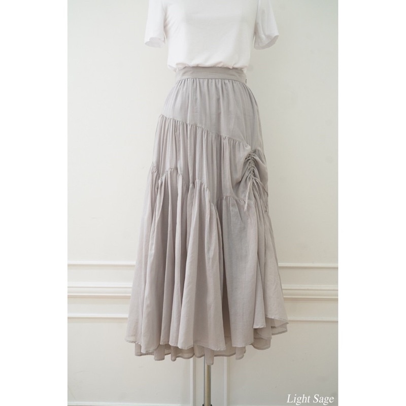 轉her lip to 淺灰抽繩s裙Asymmetric Tiered Cotton-Voile Skirt