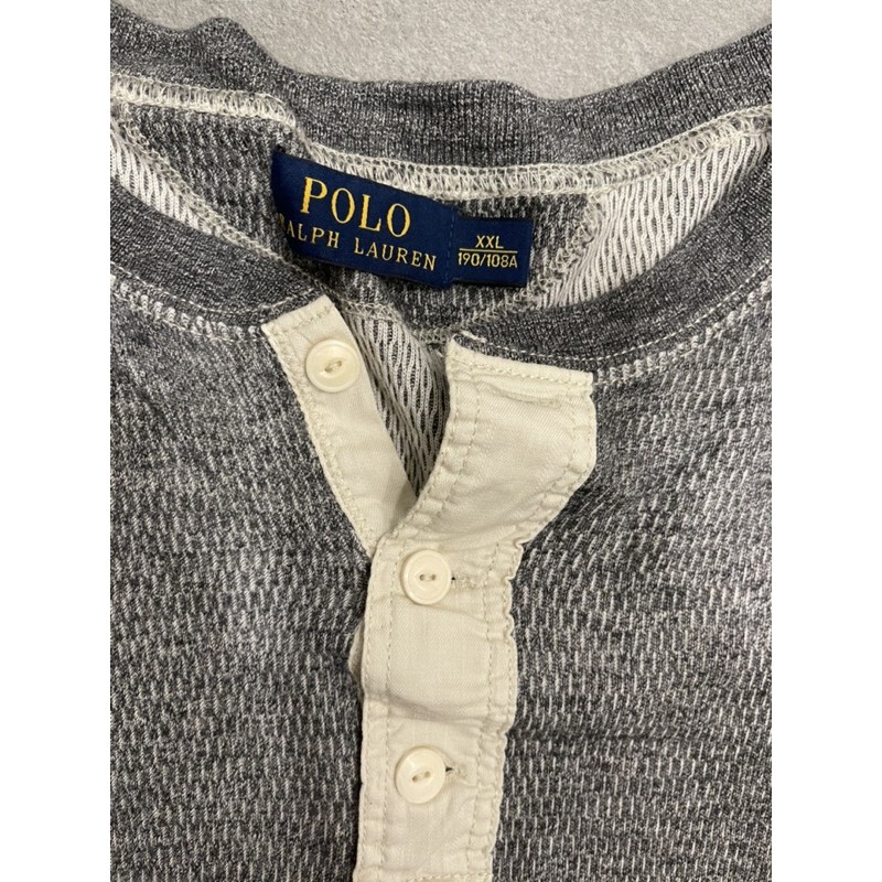 二手美品Polo Ralph Lauren 灰階亨利領工裝長袖棉針織T Size:XXL