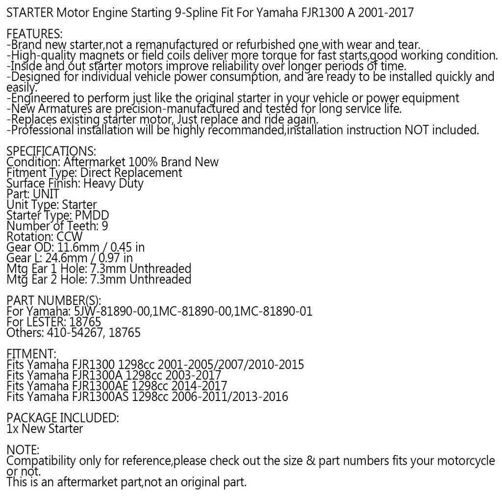 1MC-81890-01 Démarreur, pour Yamaha FJR1300 FJR1300A