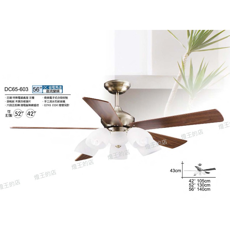 【燈王的店】《台灣將財吊扇》DC直流 變頻 省電 56吋吊扇 (DC65-603-56) +吊扇燈 附遙控 | 蝦皮購物