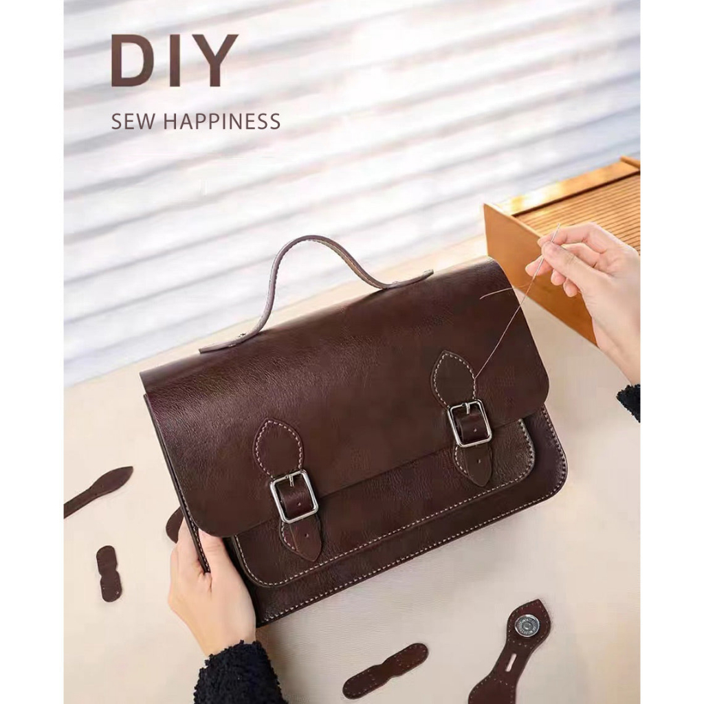 POPSEWING® 男生劍橋包 斜背包 DIY 包包 皮革材料包 手縫包包 支援客製化文字 親手作 禮物 送男友 | 蝦皮購物