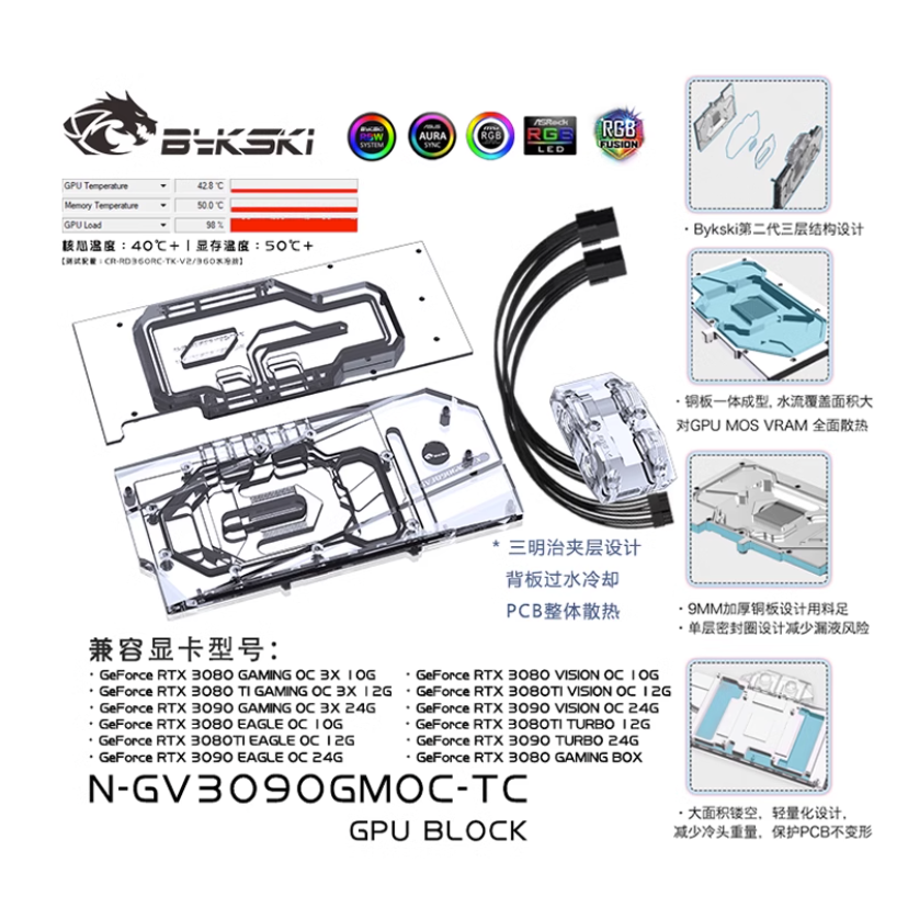 Bykski 全覆蓋 GPU 水冷頭,帶集成有源背板 V2,適用於技嘉 RTX 3090 (N-GV3090GMOC-T | 蝦皮購物