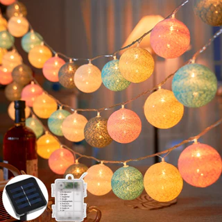 【🎉鵬程燈飾🎉】20LED 太陽能馬卡龍彩色棉球串燈 USB供電花環童話燈 氣氛燈泡串燈 適用於家庭婚禮聖誕派對戶外裝飾