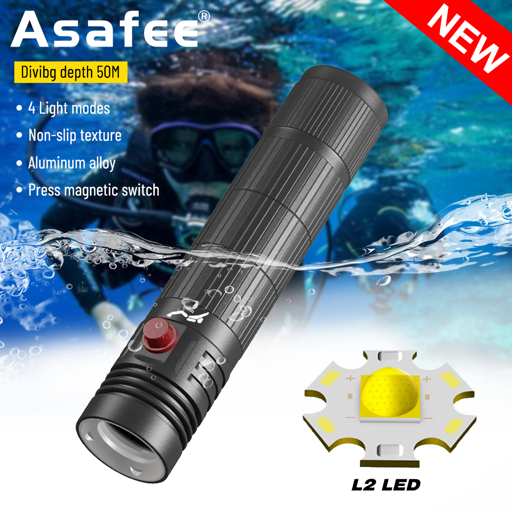 便攜式超亮潛水水肺手電筒 D901 L2 LED 水下 50M 手電筒手電筒 4 速推入式磁性開關使用 18650 電池 | 蝦皮購物