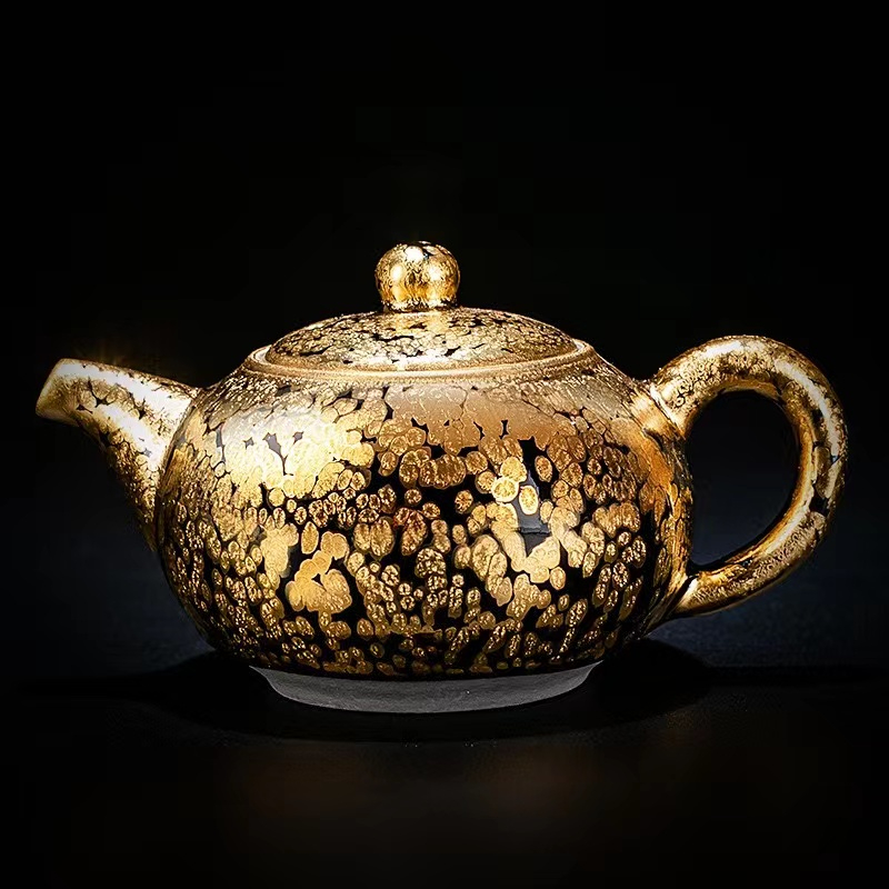 黃金油滴茶壺24k金西施壺鎏金茶壺建盞功夫茶具純手工茶壺陶瓷金