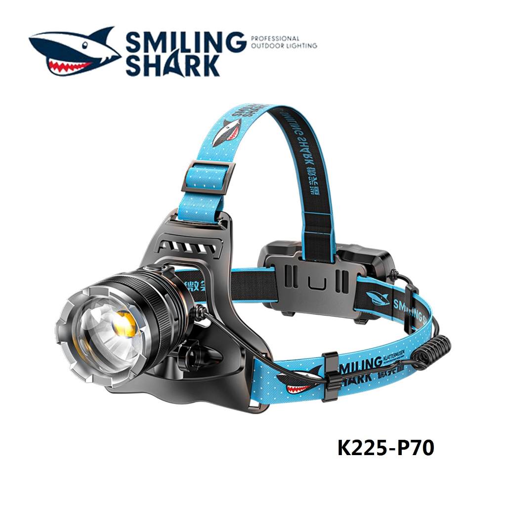 微笑鯊正品 K225 Led 頭燈 黃光 P70 5000LM 超亮強光頭燈 USB 可充電可縮放戶外防水釣魚登山露營 | 蝦皮購物