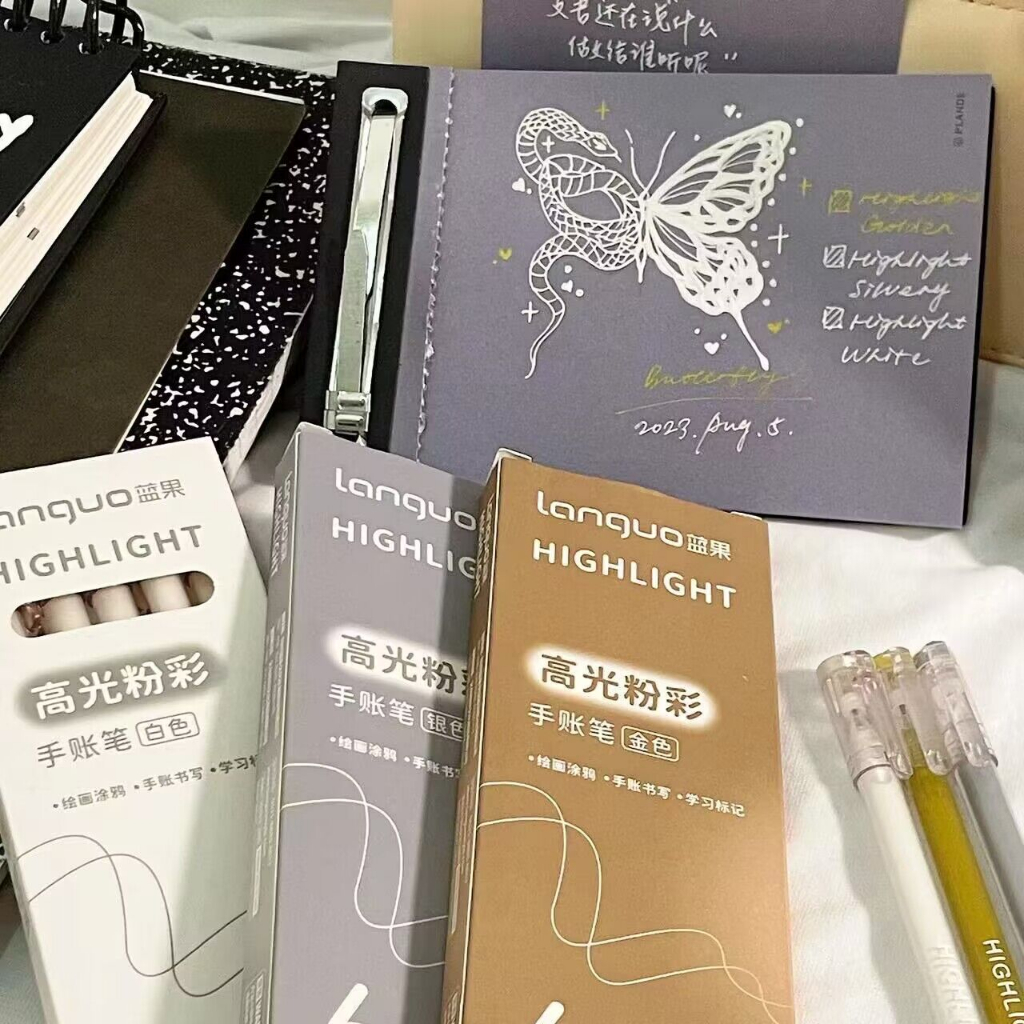 Ohaya 藍果 金白銀手賬筆 繪畫手賬塗鴉筆 填色中性筆 彩色筆 高光筆 6支/盒 | 蝦皮購物