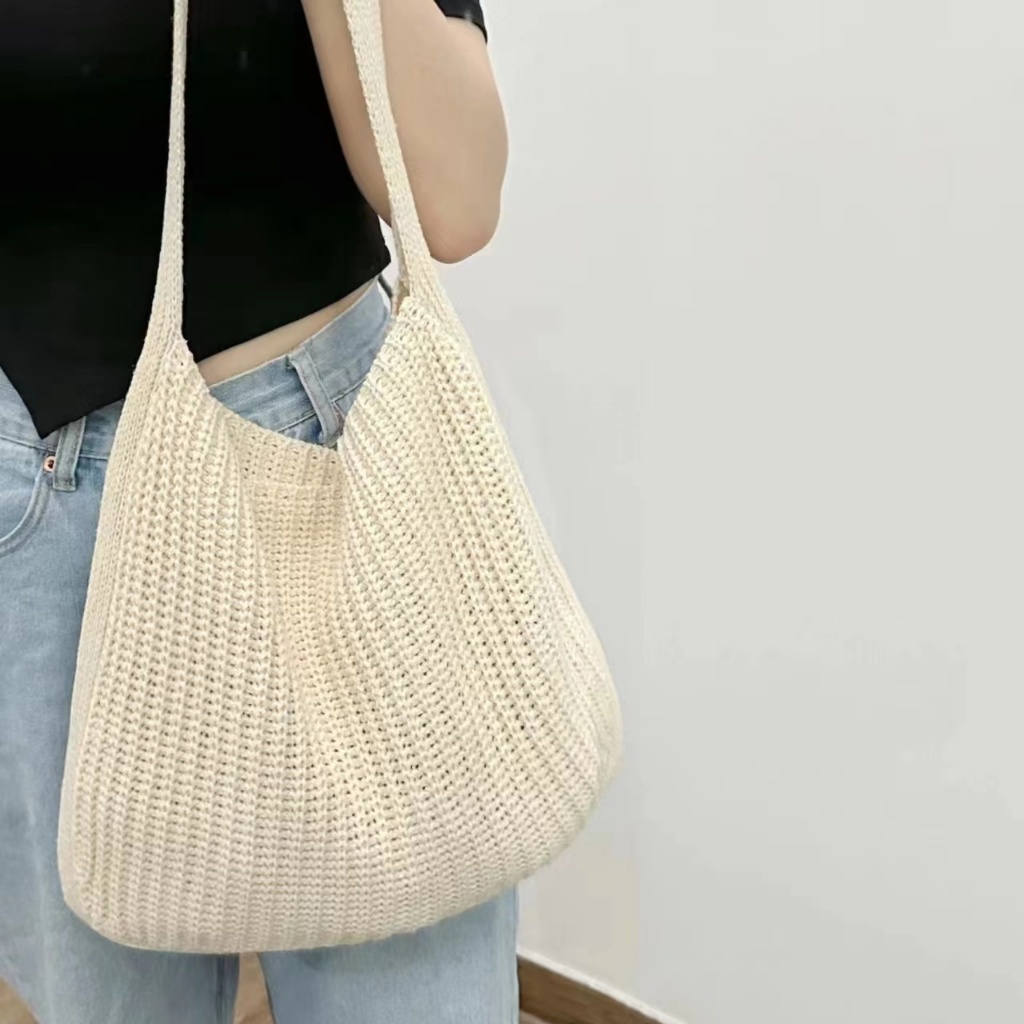 【秋冬新品】新款手工編織鏤空手提包 韓國針織托特包 女生包包 編織包 復古斜背包 上學百搭包 斜背包 肩背托特包 手提袋 | 蝦皮購物