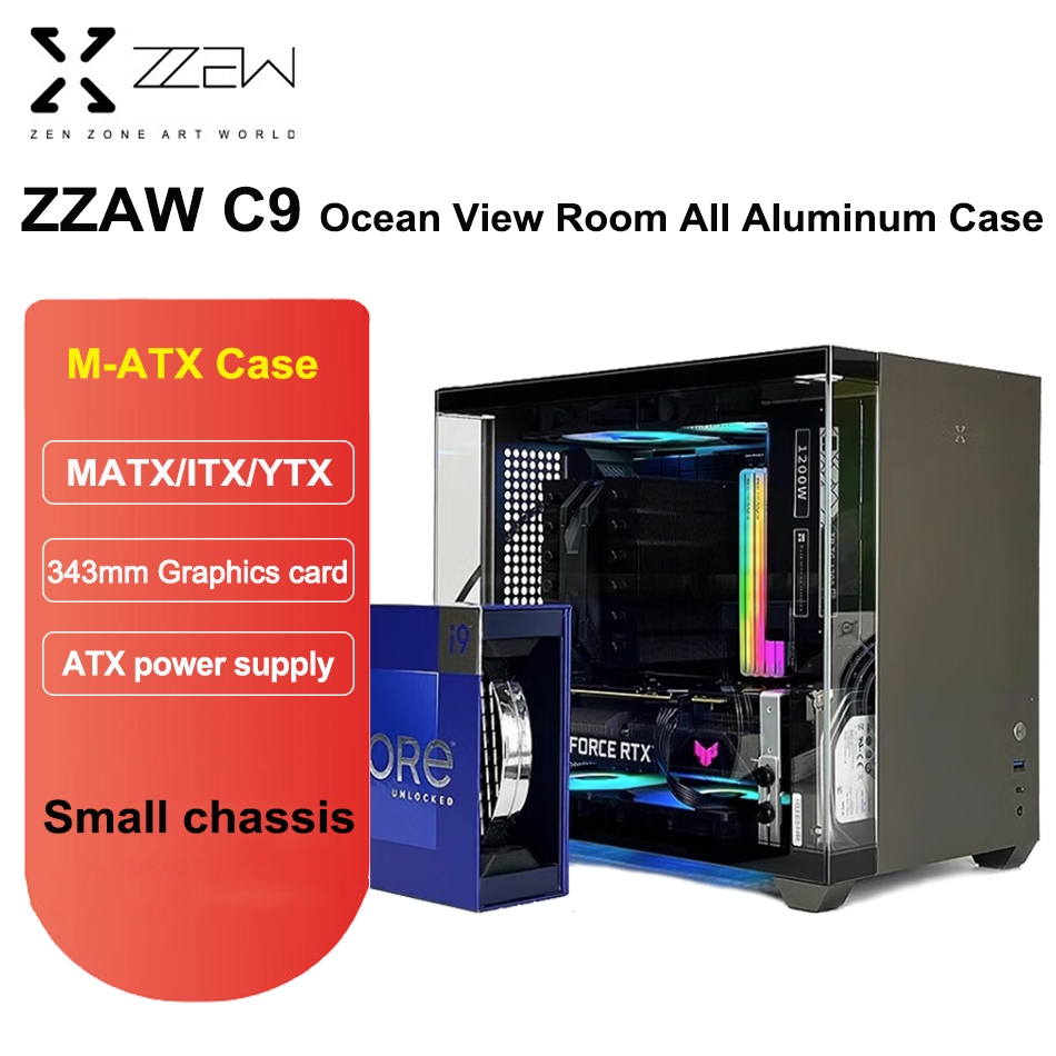 ZZAW C9海景全鋁殼MATX/ITX/YTX主板背插ATX電源側透MINI電腦機箱 | 蝦皮購物