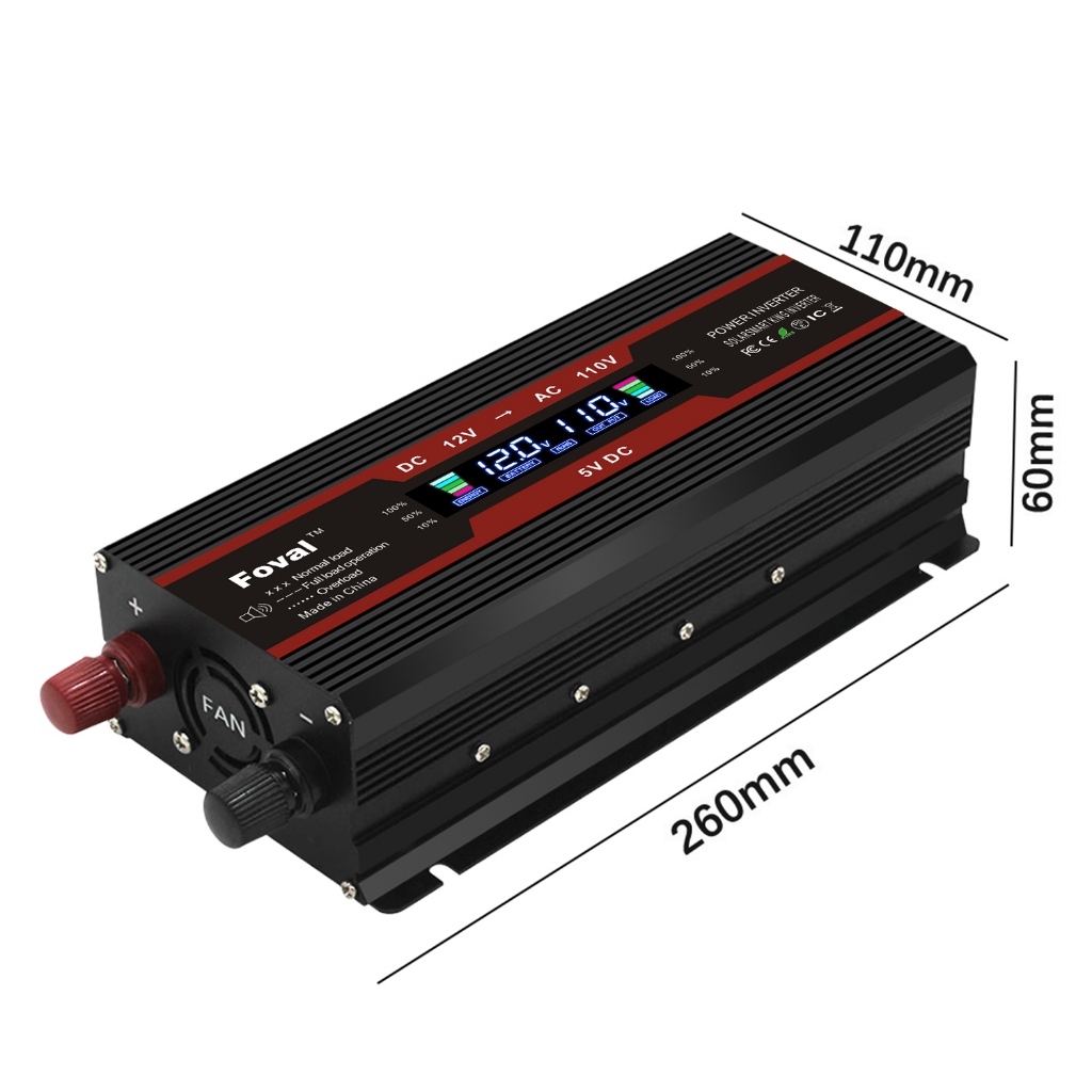 Niczu 500W 1200W 2000W 2600W Omvormer DC 12V 24V 36V 48V 60V naar AC 110V 220V Voertuig Voltage Converter met Sigarettenaansteker Alligator Clips en Display,2000W-60V