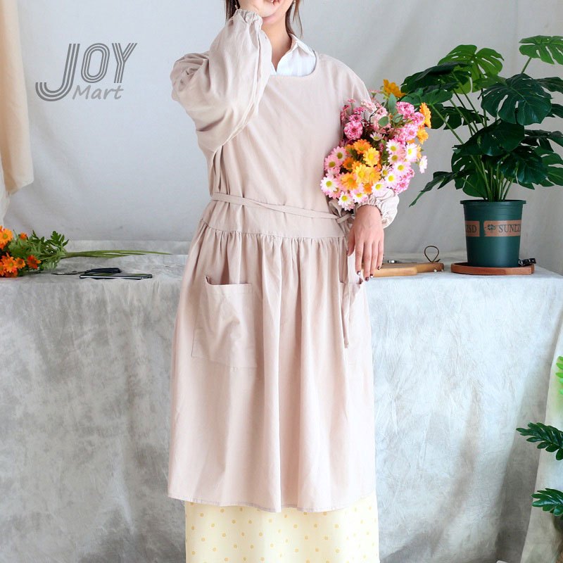 [關注領折扣券] JoyMart 北歐風長袖棉質圍裙 復古園藝工作圍裙 反穿圍裙 防汙 防油 耐髒 帶口袋 廚房 餐廳 | 蝦皮購物