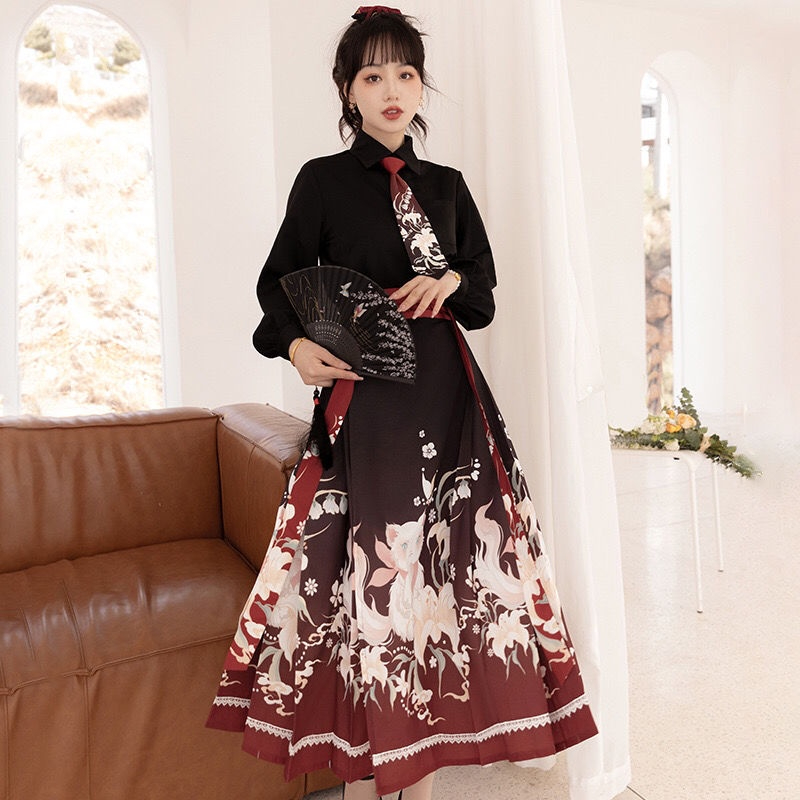 3色⭐ 漢服女 馬面裙 女生套裝 漢元素古風服飾 古裝衣服 傳統服飾 黑色漢服 紫色漢服 | 蝦皮購物