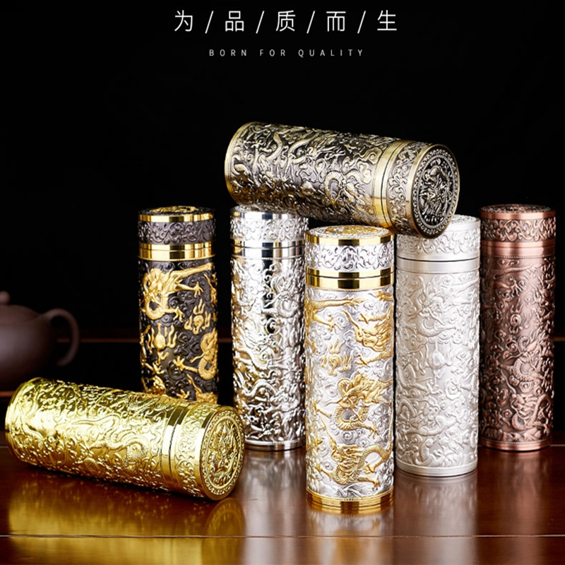 正品現貨】紫柰銀器九龍杯純銀內膽銀盃銀離子杯子高級禮品茶杯