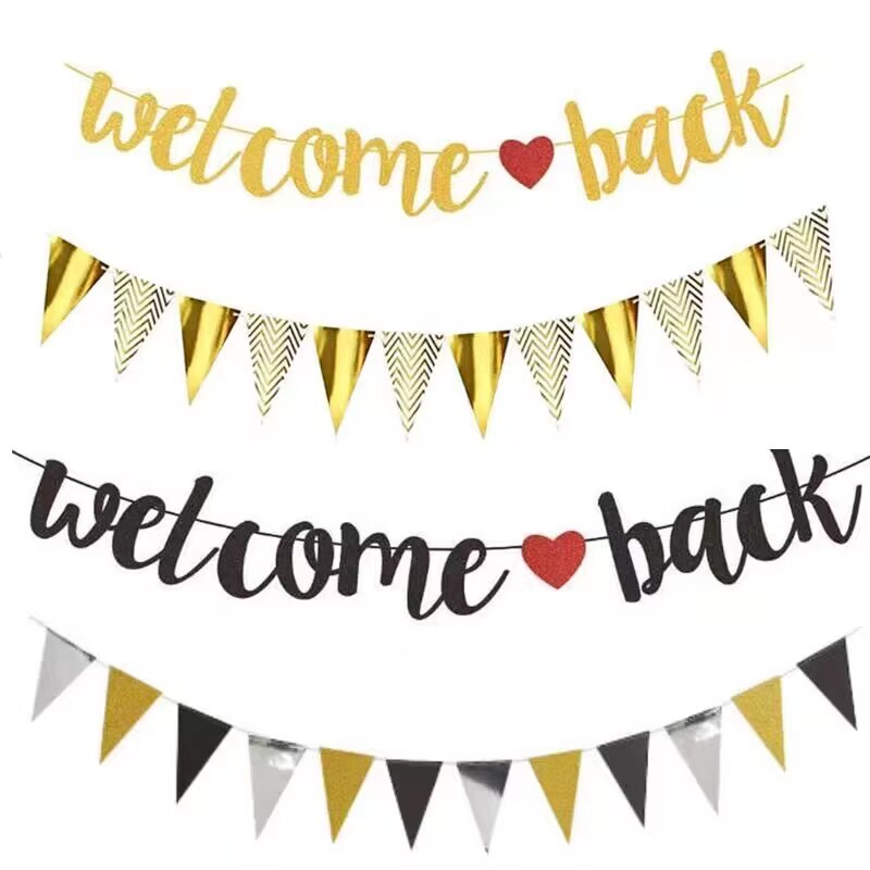 Welcome back歡迎回來返校季派對裝飾連身字母紙拉旗橫幅串旗拉花三角旗套裝 | 蝦皮購物