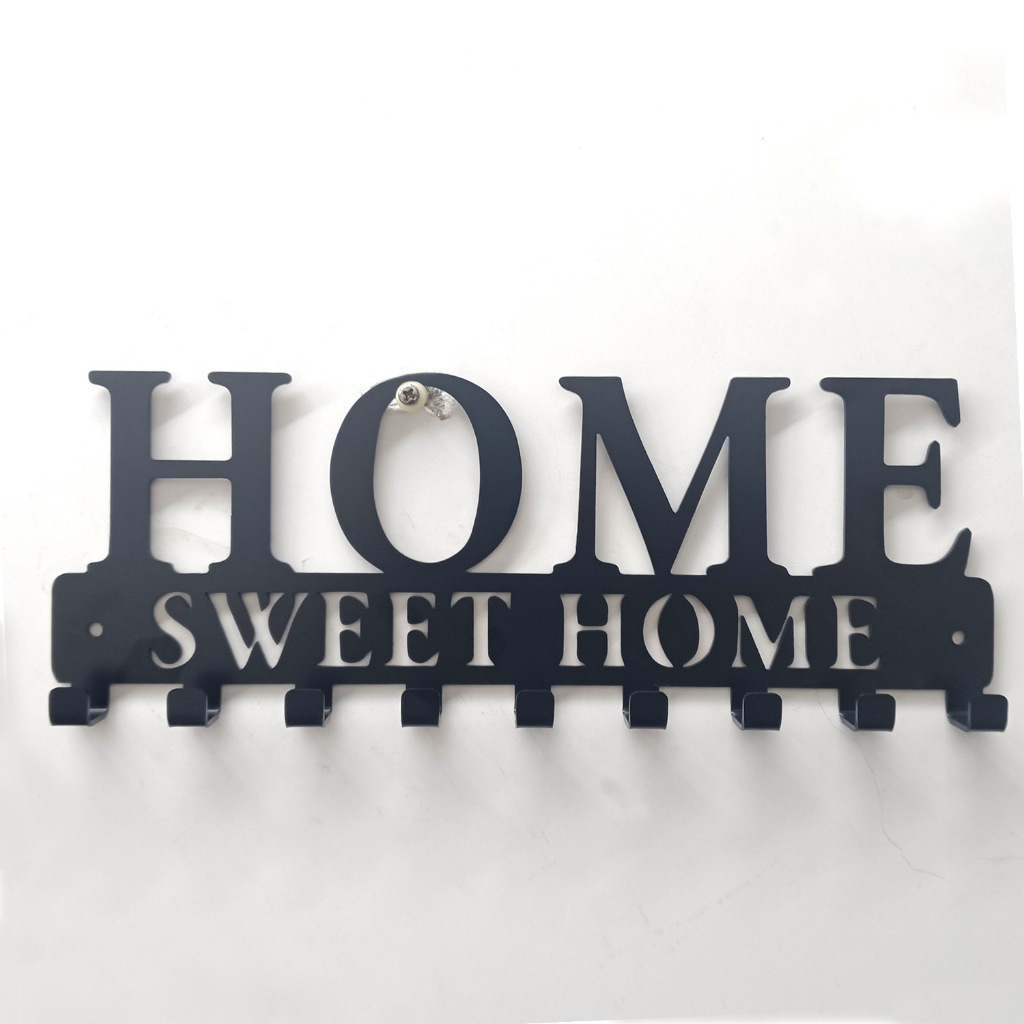 金屬黑色掛鉤sweet home字母剪影9個掛鉤家居鑰匙免粘貼螺絲壁掛 | 蝦皮購物