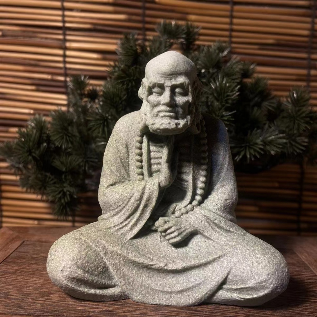 青砂石雕禪意達摩祖師石像家居桌面擺件復古茶具魚缸創意裝飾品擺件達摩