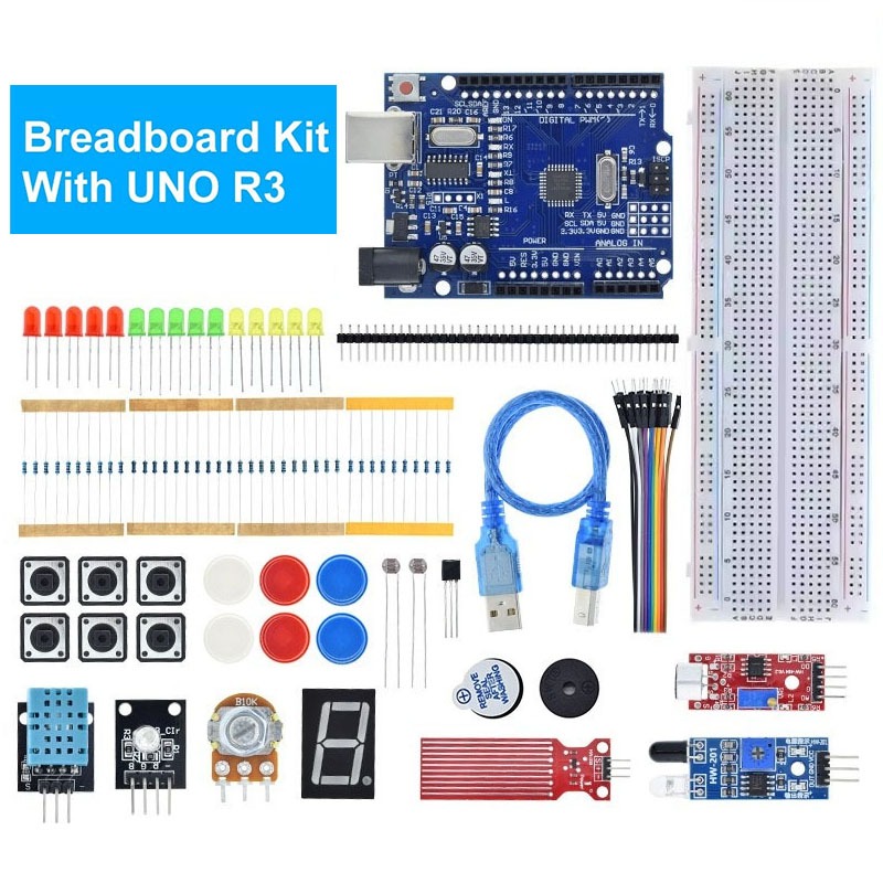 Arduino Uno R3 麵包板基本簡單學習套件的入門套件,聲音/水位/濕度/距離檢測,LED 控制 | 蝦皮購物