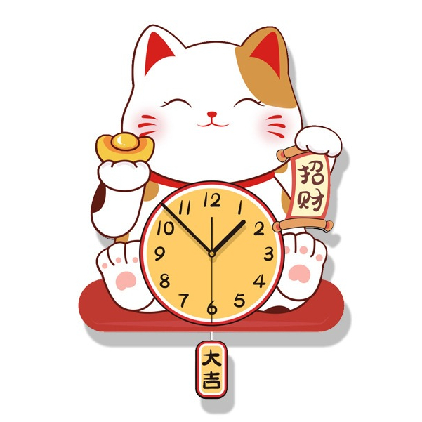 『時光印記』【免運】可愛卡通動物時鍾 招財貓時鍾 小貓掛鍾 壁鍾 奶油風可愛掛鍾 墻麵裝飾壁鍾 創意裝飾掛墻時鍾 | 蝦皮購物