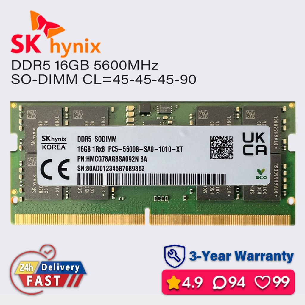 Sk hynix 海力士ddr5 8gb 16gb 32gb 5600mhz sodimm 筆記本電腦內存