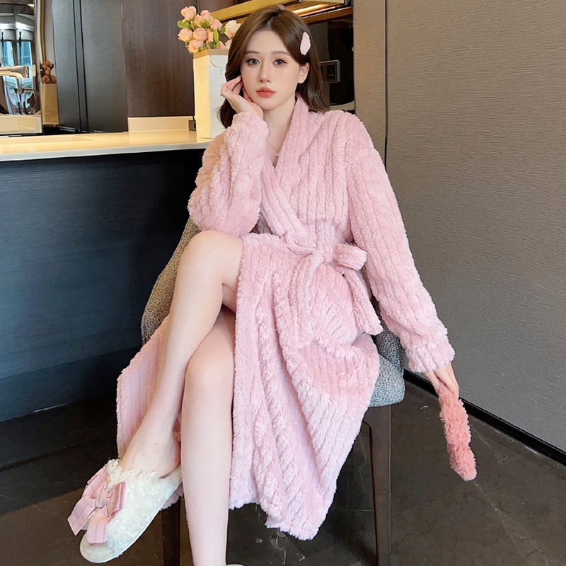 秋冬季加厚長毛絨抽條睡袍 女生睡衣 素面性感素色睡衣家居服 加長睡袍 浴袍 綁帶冬袍 刷毛暖暖睡袍 懶人毯子 | 蝦皮購物