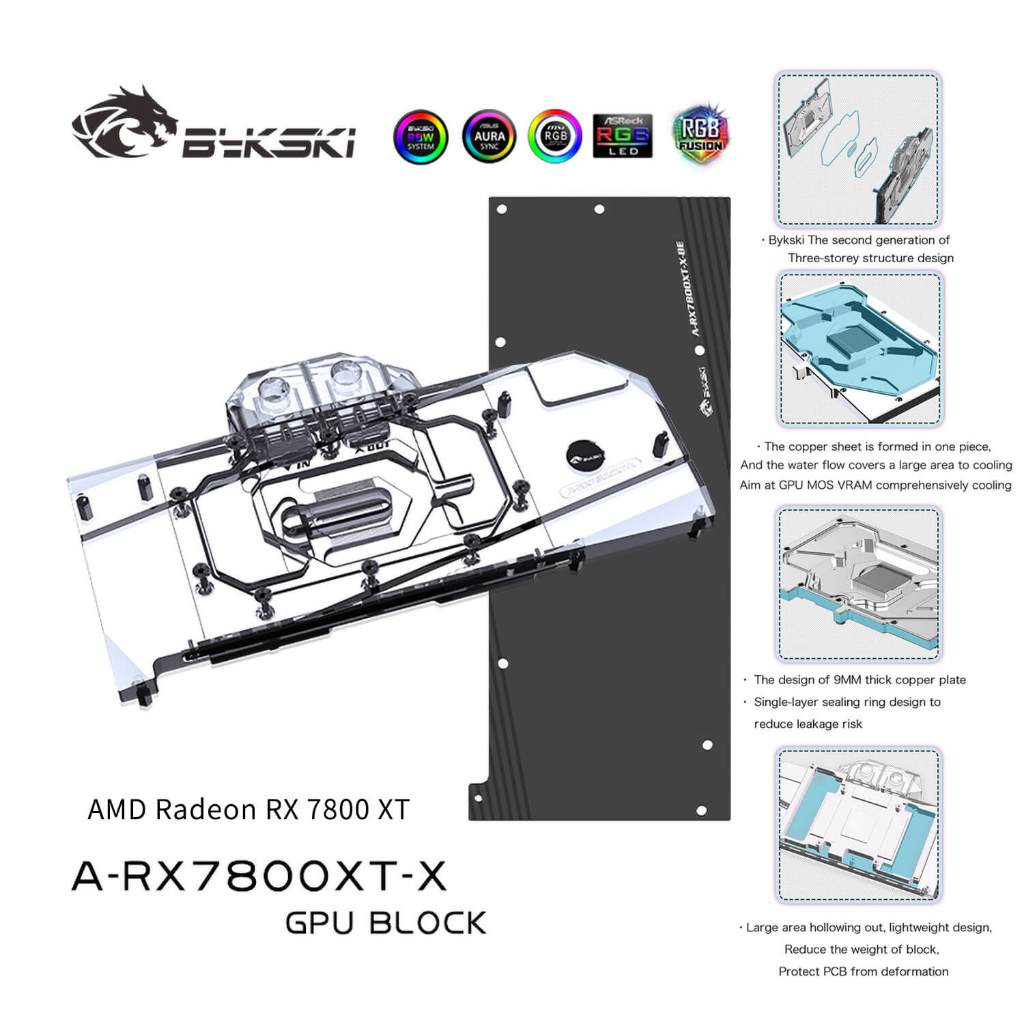Bykski 全覆蓋 GPU 水冷頭和背板適用於 AMD Radeon RX 7800 XT (A-RX7800XT-X | 蝦皮購物