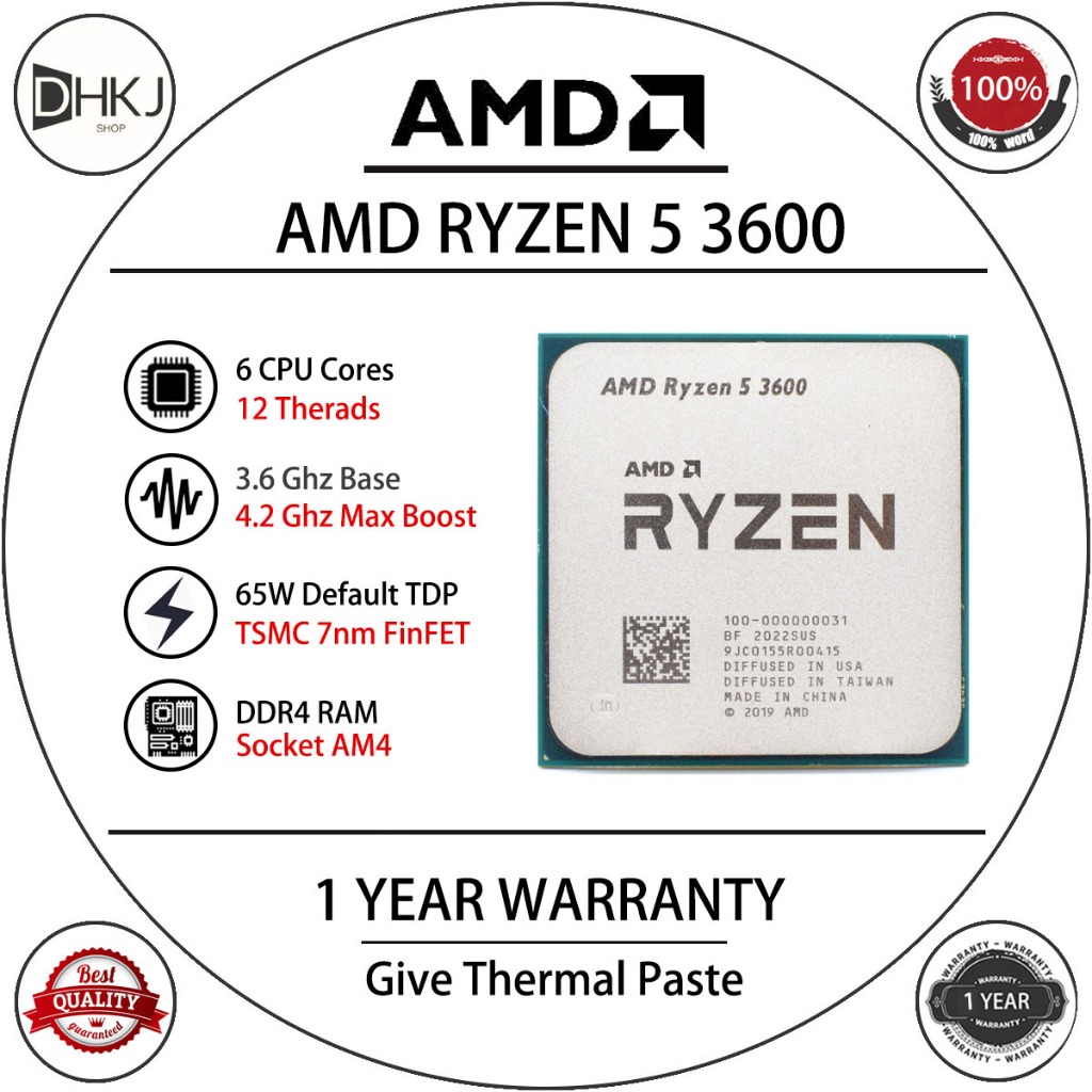 二手 AMD Ryzen 5 3600 R5 3600 6核12線程CPU處理器65W插槽AM4 DDR4遊戲處理器 | 蝦皮購物