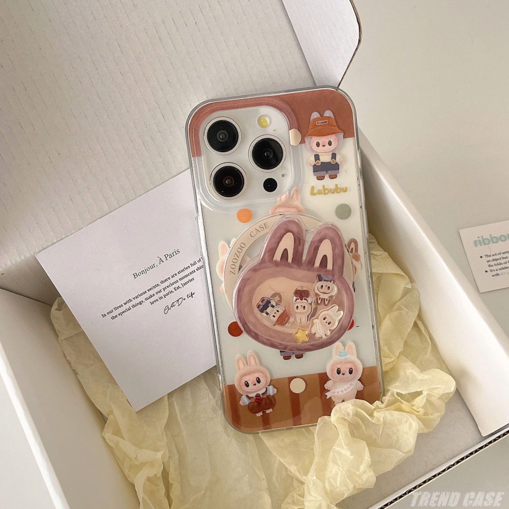 卡通 Labubu Sliders 磁性支架手機殼適用於 iPhone 16 15 14 13 12 Pro Max 防 | 蝦皮購物