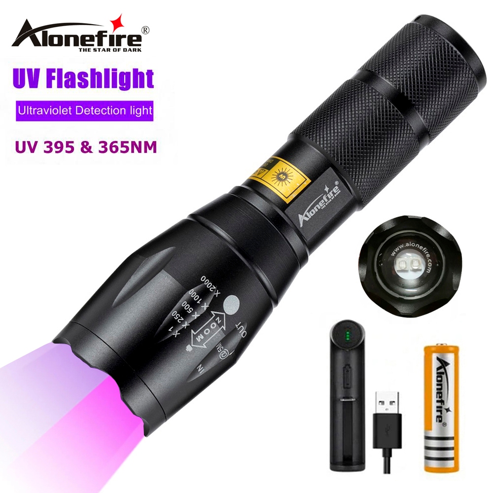 Alonefire 紫光手電筒LED紫光燈UV 365nm 395NM紫外光可伸縮變焦聚光  