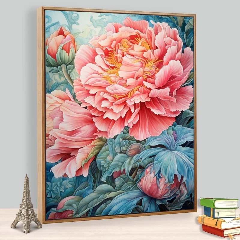 油彩画 [ 牡丹　百花王 ] 額付　原画 油彩画 [ 牡丹 百花王 ] 額付 原画