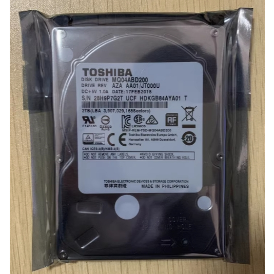 東芝MQ04ABD200/MQ04ABD200R 2TB 筆記本MQ 系列2.5 HDD 7mm 5400rpm