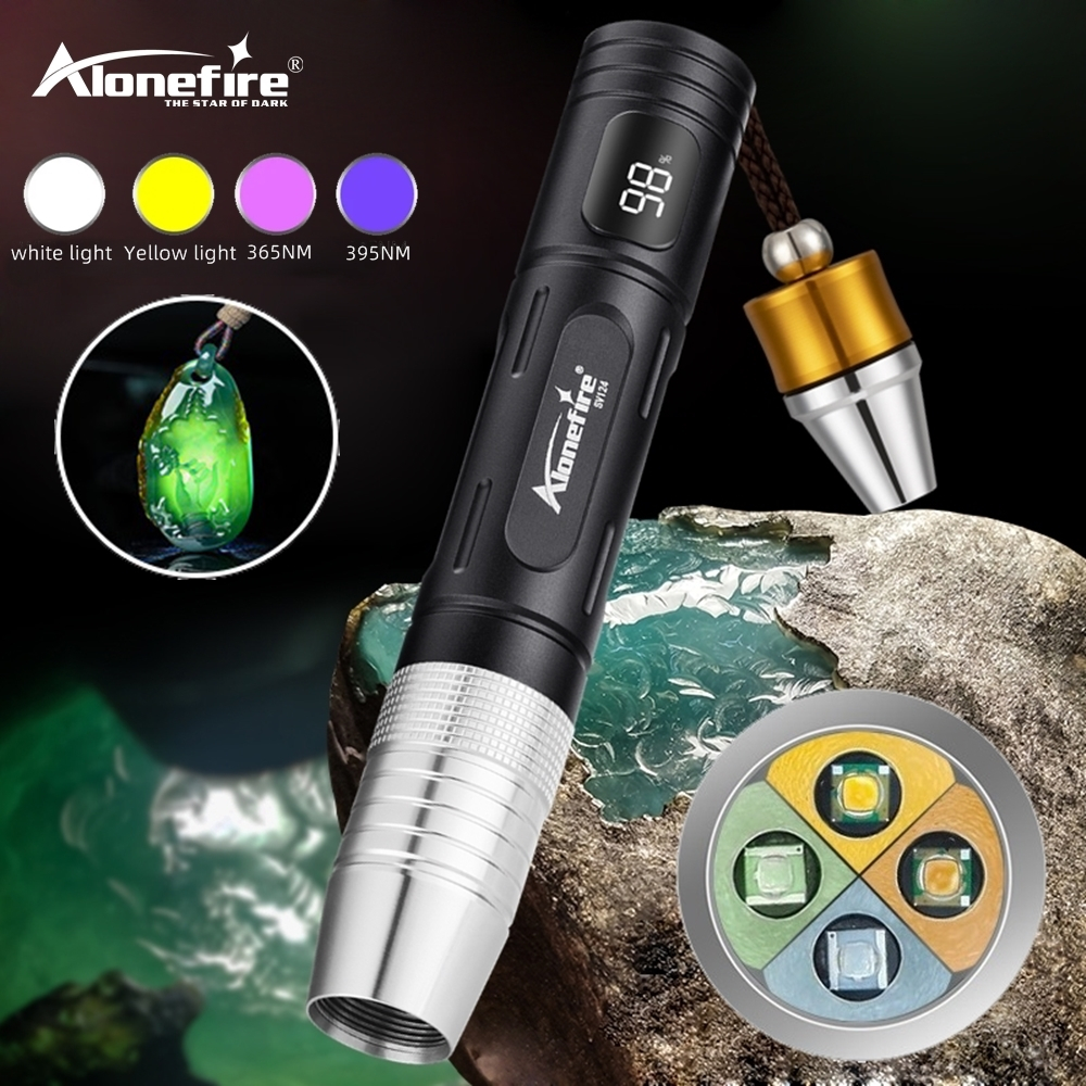 Alonefire SV124 4 合 1 翡翠檢測燈 UV 365nm 可充電祖母綠珠寶寶石琥珀識別手電筒紫外線 LE | 蝦皮購物
