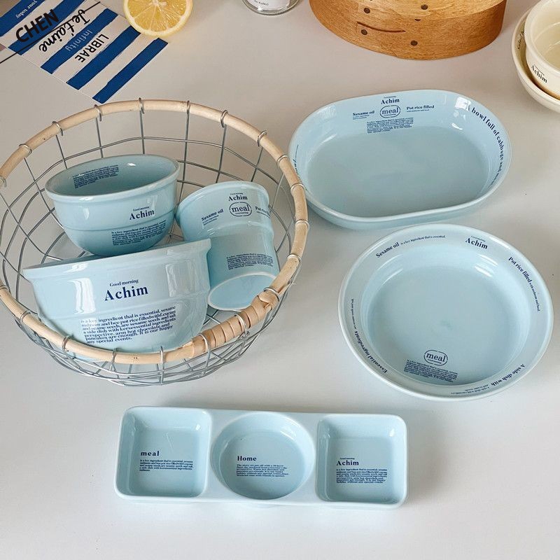 小清新法式 餐具 調料盤 圓碟 碗 碟子 陶瓷餐具 陶瓷組合裝 釉下彩 耐高溫 學生飯碗 泡麵碗 | 蝦皮購物