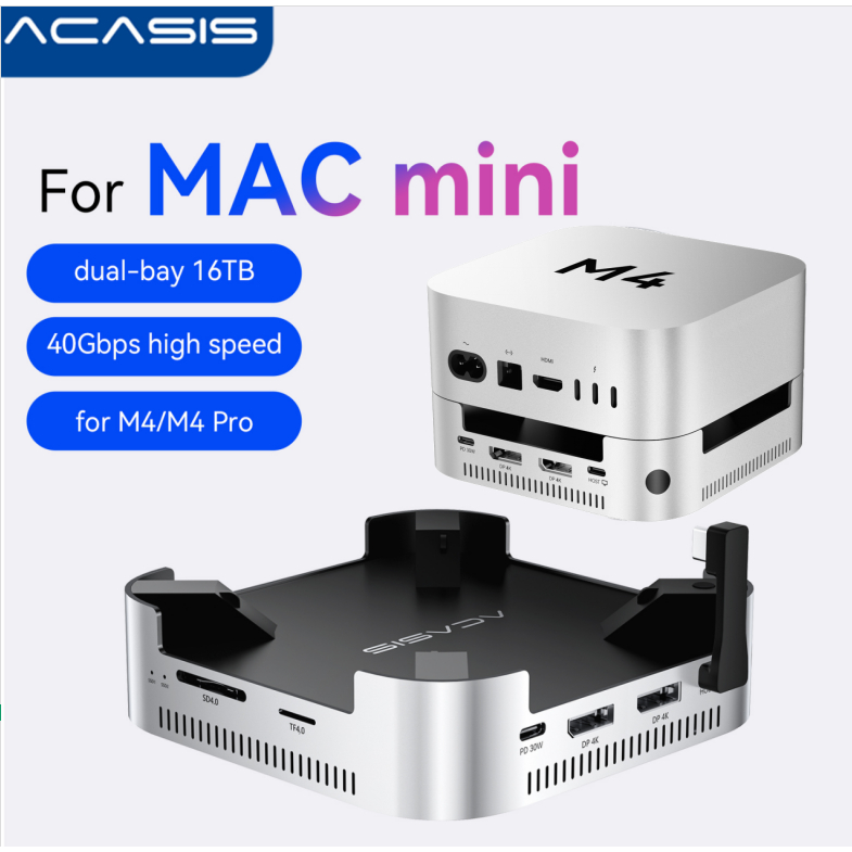 ACASIS 40Gbps 雙盤位Mac mini M4/M6 底座兼容Thunderbolt 4/3・雙DP
