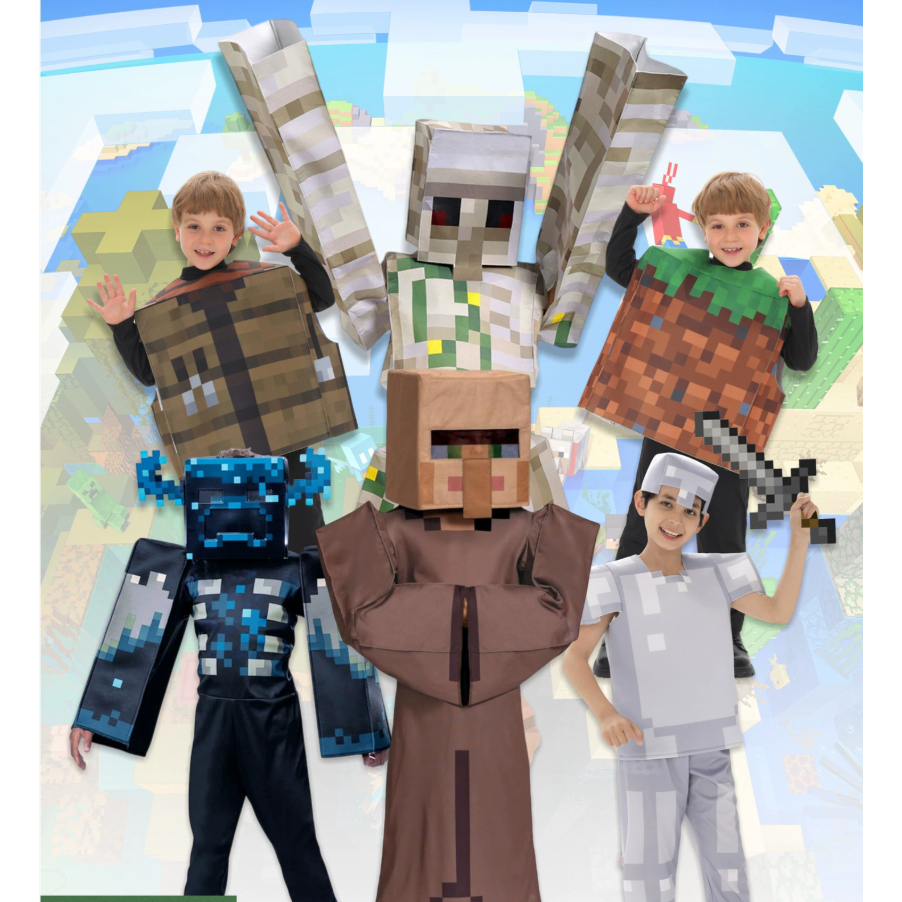 2 件裝兒童萬聖節 Minecraft 手工桌角色扮演舞台表演服裝套裝 | 蝦皮購物